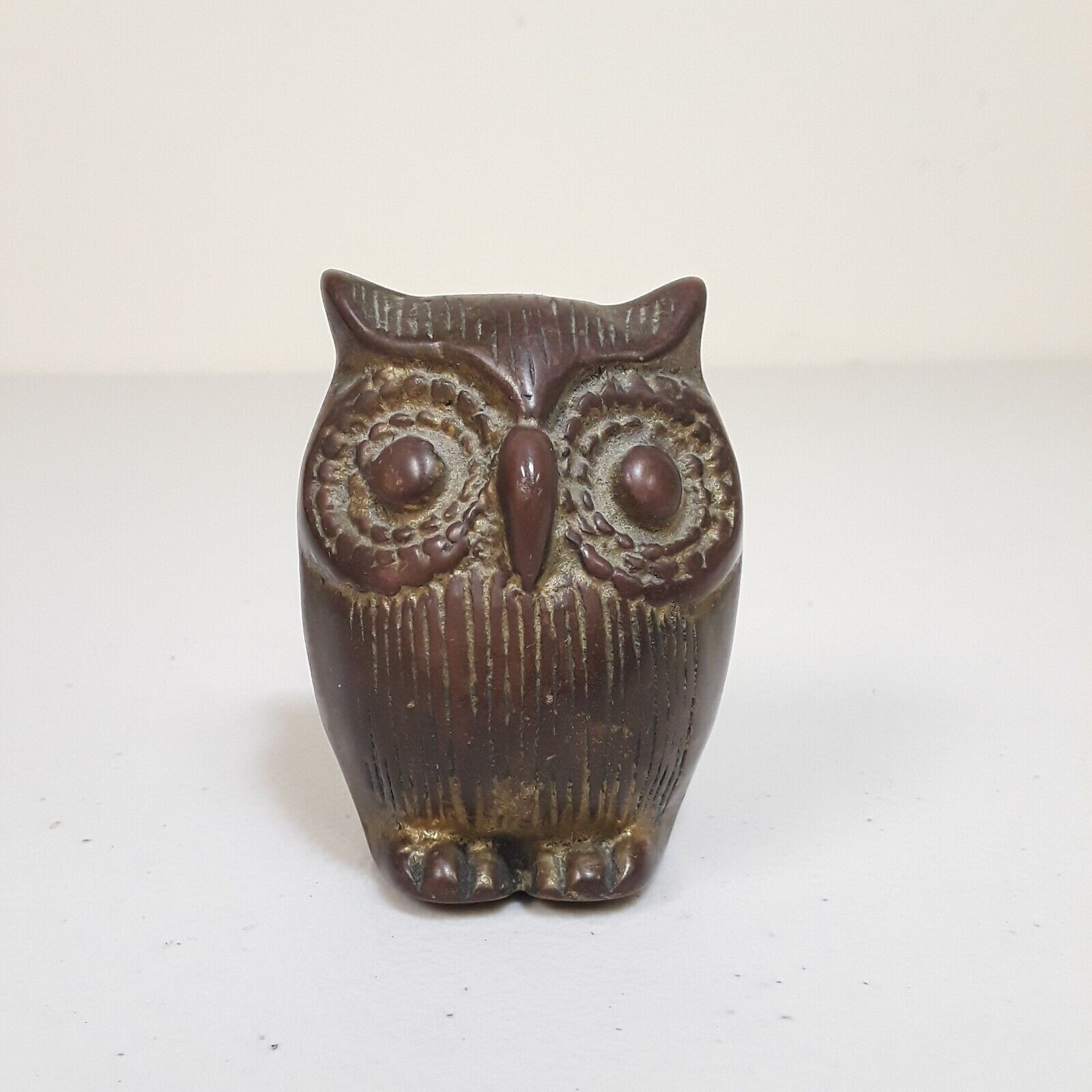 Vintage Heavy Brass Owl Paperweight Shelf Sitter  Figurine