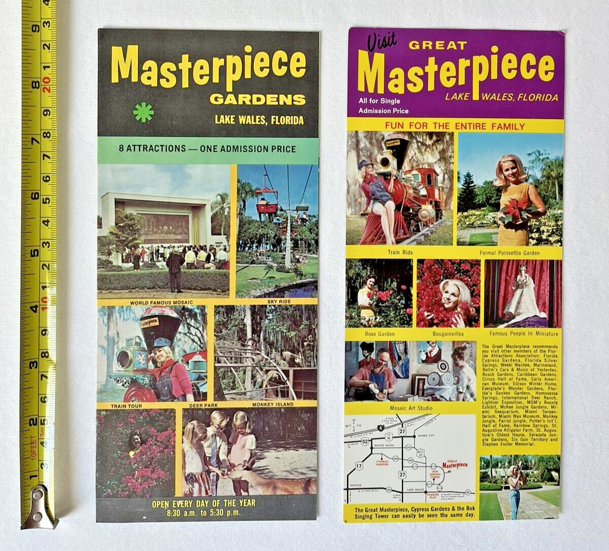 Vtg 60's 70's Lot 2 Lake Wales Florida Masterpiece Gardens Program Brochure Map