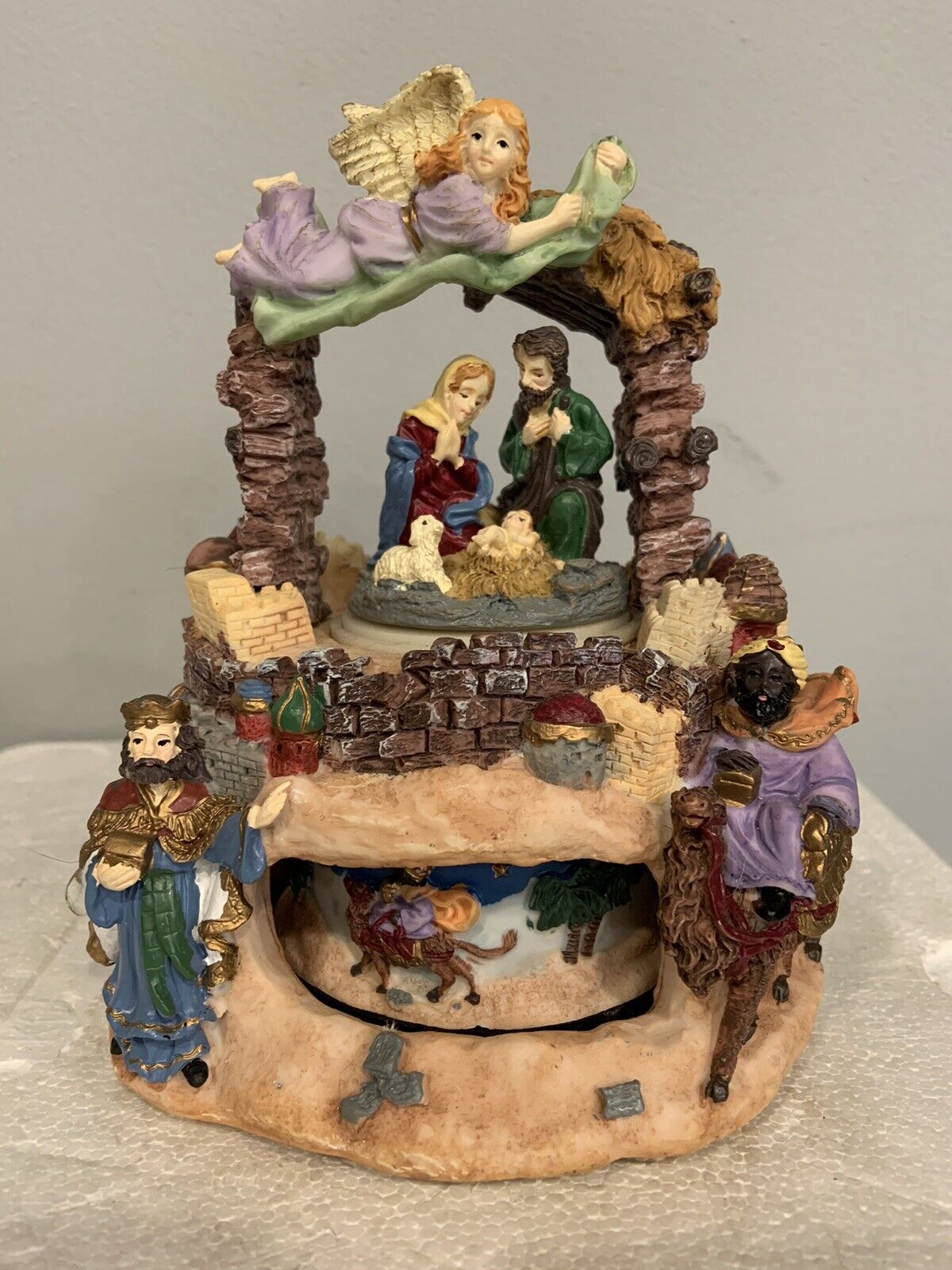 Vintage Nativity Music Box Rotating Top And Middle Plays “Silent Night “ RARE