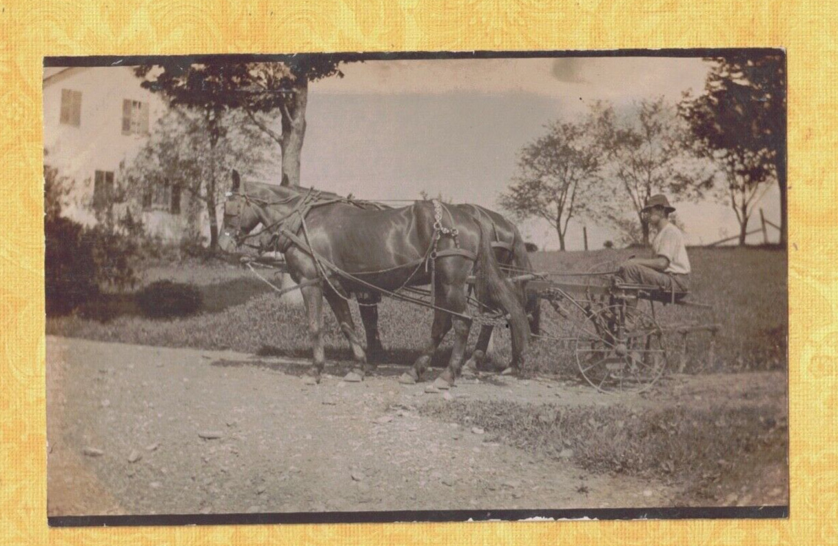 X RPPC real photo postcard 1908-29 MAN ON CARRIAGE BEING PULLED BY HORSEPOWER