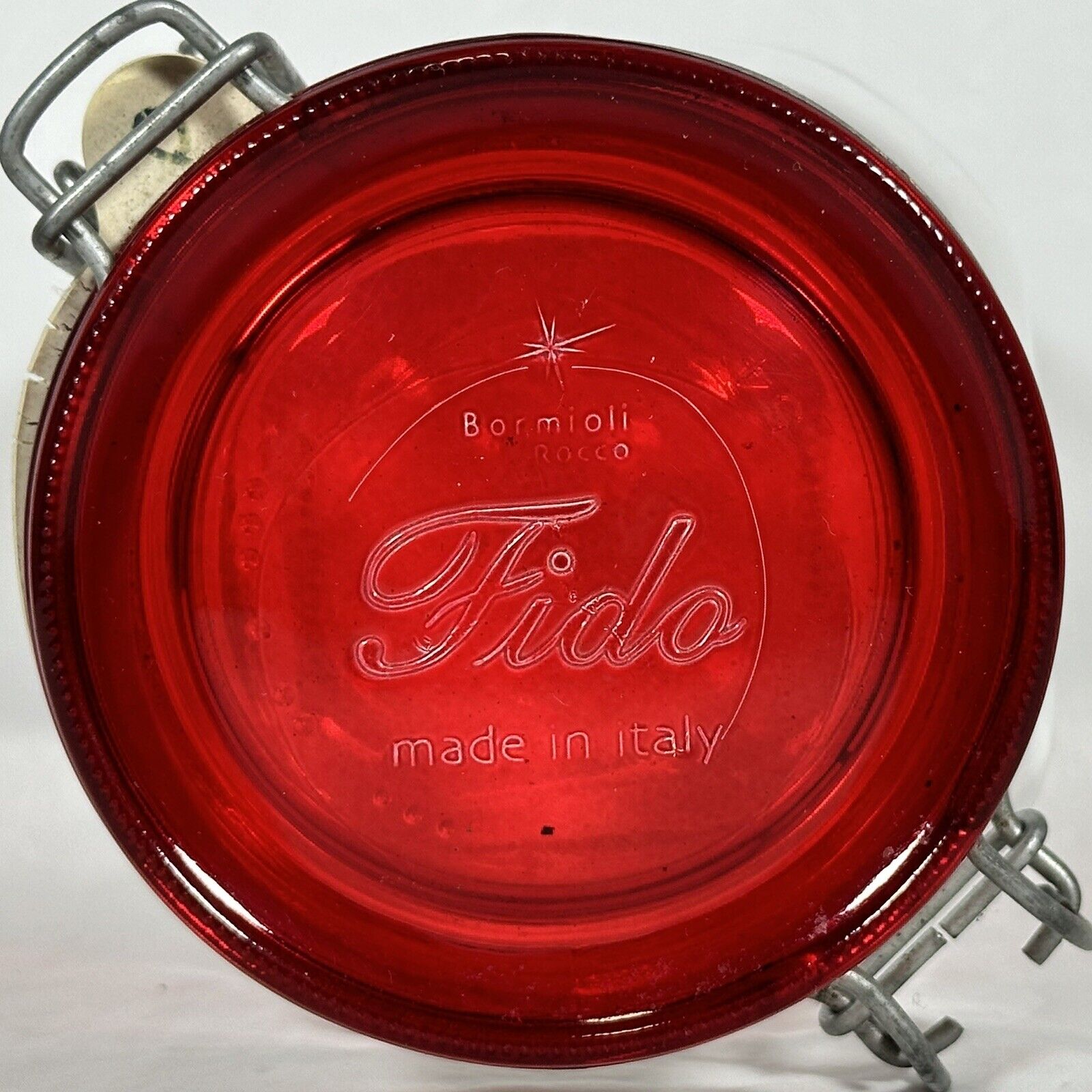 Vintage Glass Fido  1L Canning Jar with Wire Clasp Lid Red Lid Made In Italy