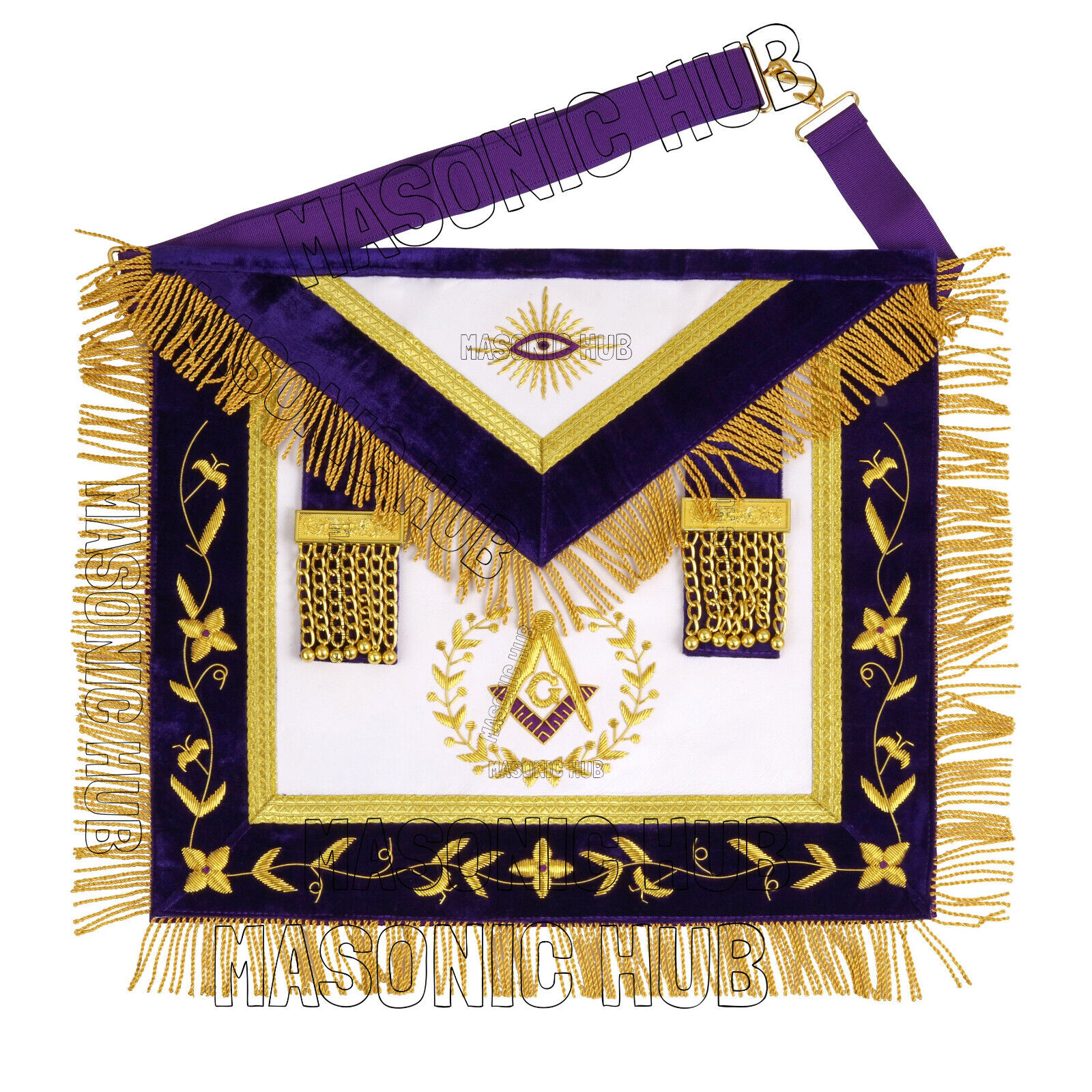 MASONIC GRAND LODGE MASTER MASON 100% LAMBSKIN APRON Hand Made - Purple Velvet