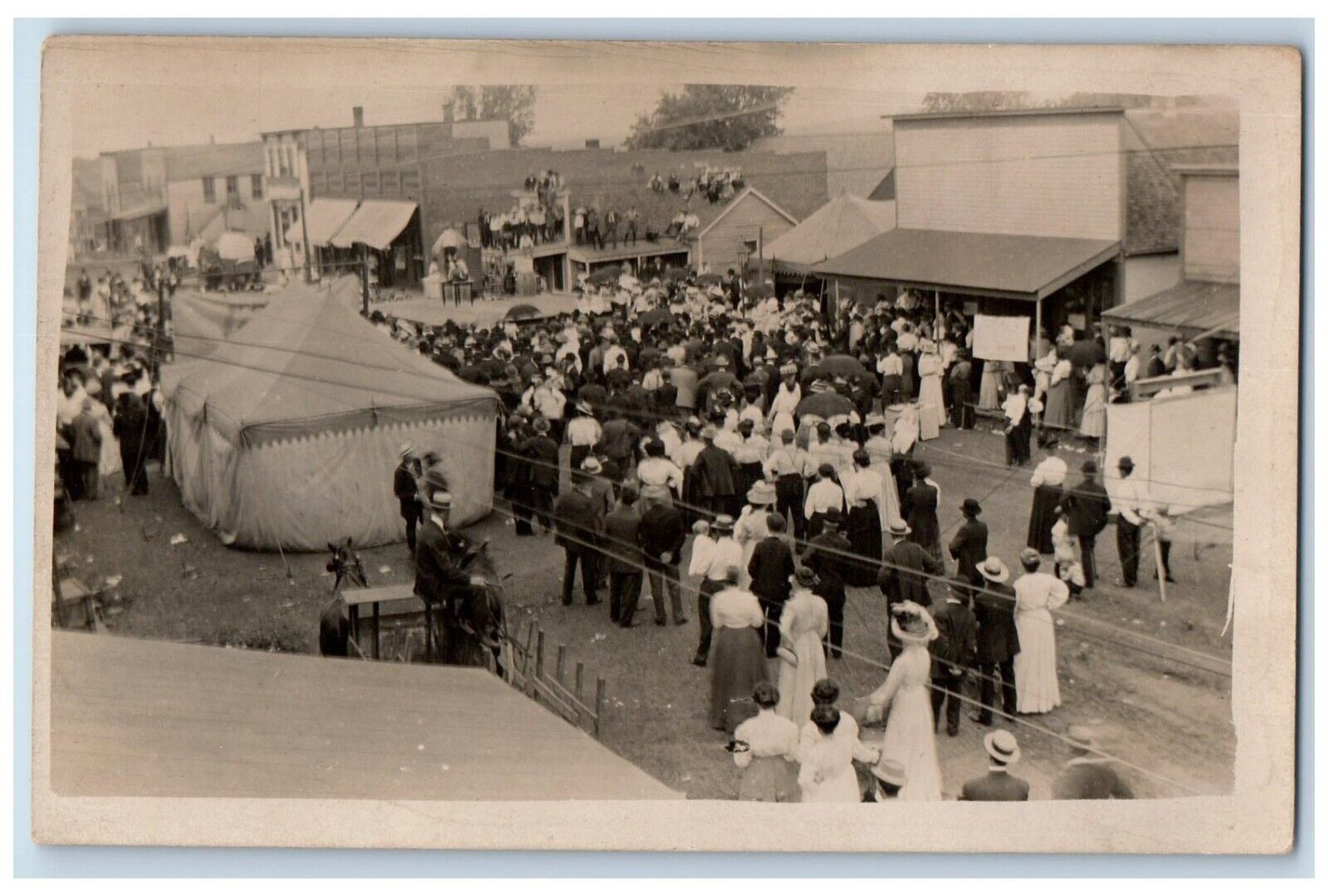 c1910's Main Street Carnival Fair Circus Performers Stage RPPC Photo Postcard