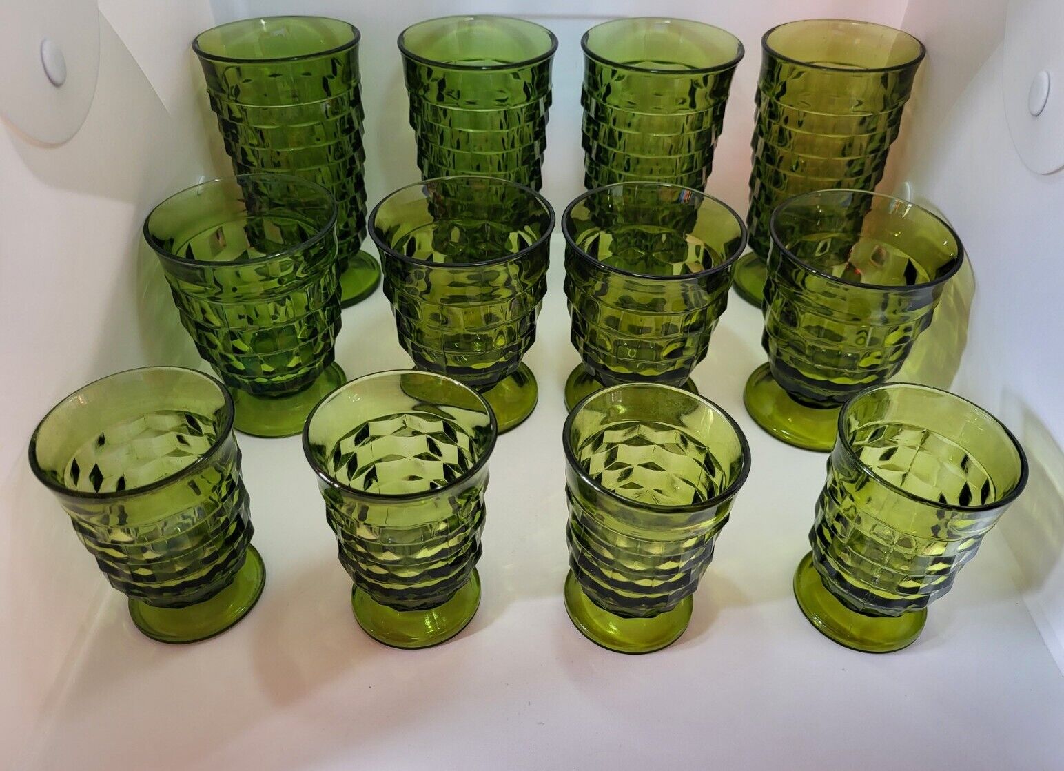 12  Colony Whitehall Avocado Cubist Footed  Lot -4 Cooler,    4 Tumbler, 4 Juice