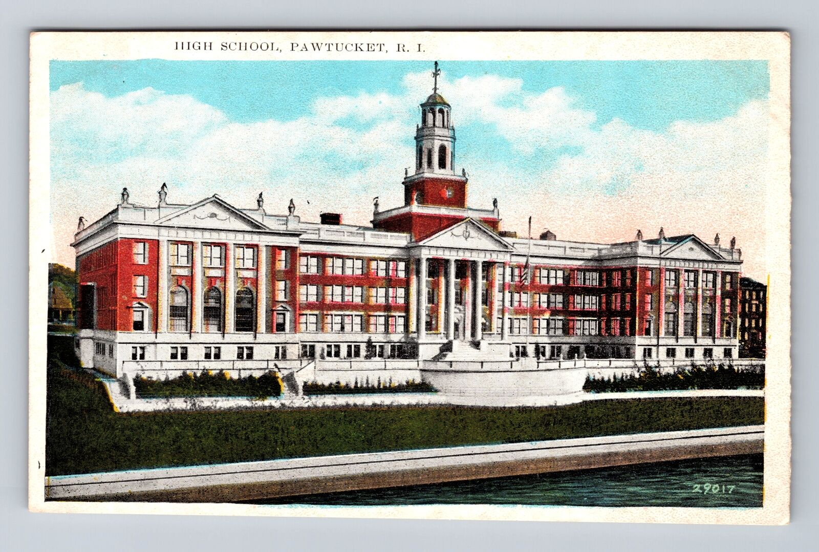 Pawtucket RI-Rhode Island, Scenic High School, Antique Vintage Postcard