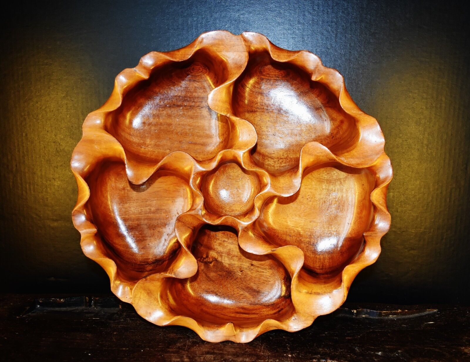 Large Hawaii Polynesian natural stunning Koa wood carved appetizer tray夏威夷相思木百宝盘