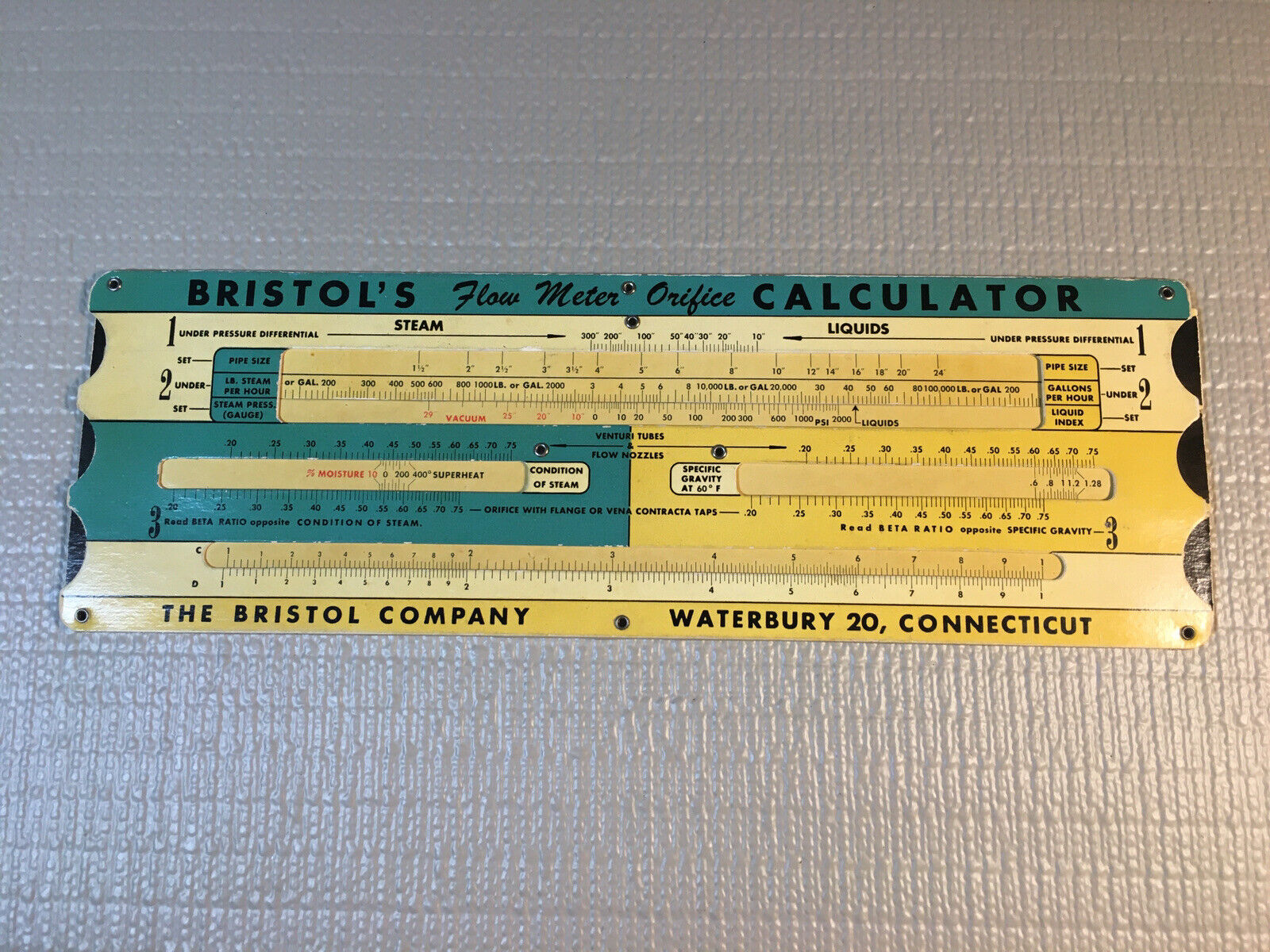Vintage Bristol's Flow Meter Orifice Calculator Slide Rule 1950