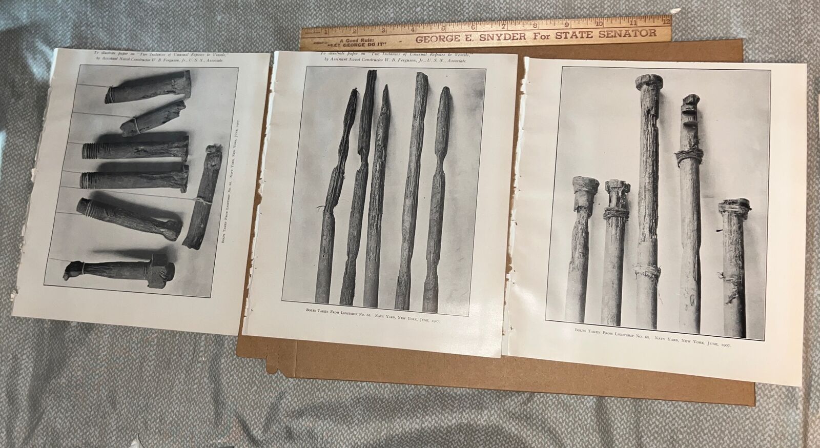 3 Antique 1907 Plates: Bolts Taken From Lightship No 68 @ New York Navy Yard
