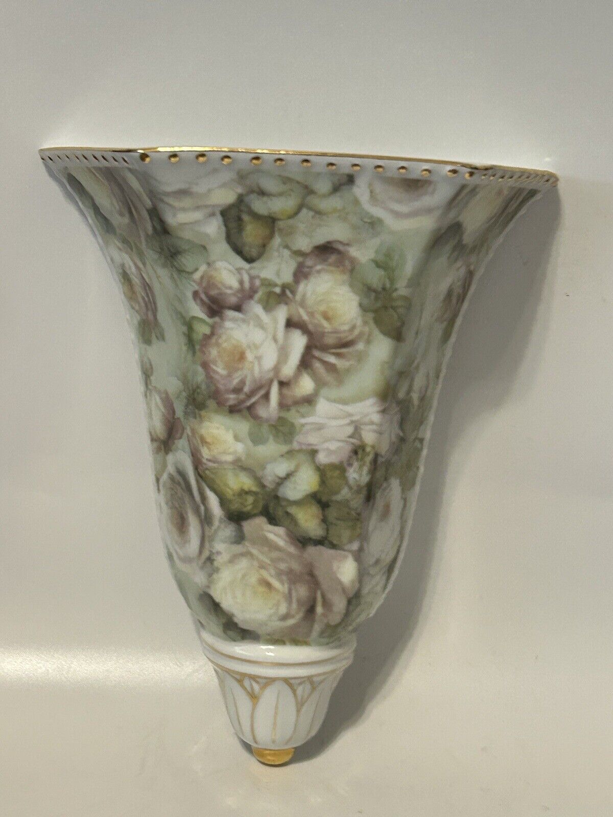 Formalities Wall Pocket Vase White Rose Chintz Baum Brothers Porcelain EUC