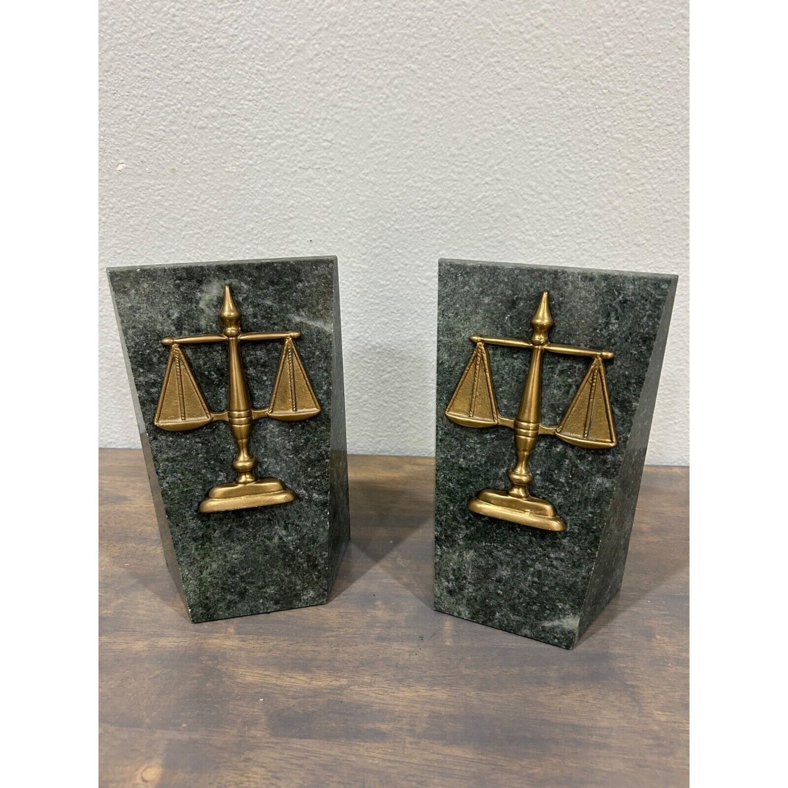 Scales of Justice Green Marble Bookends Brass Scales Legal Lawyers Judicial