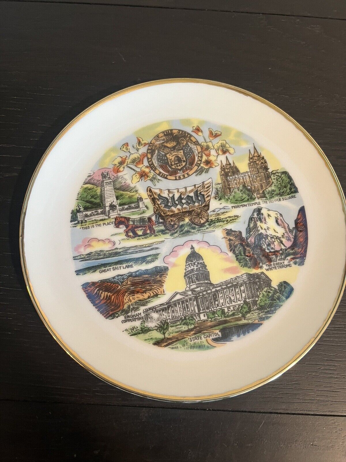 Vtg Norcrest Japan Porcelain Souvenir Plate Utah Great Seal Salt Lake Mormon