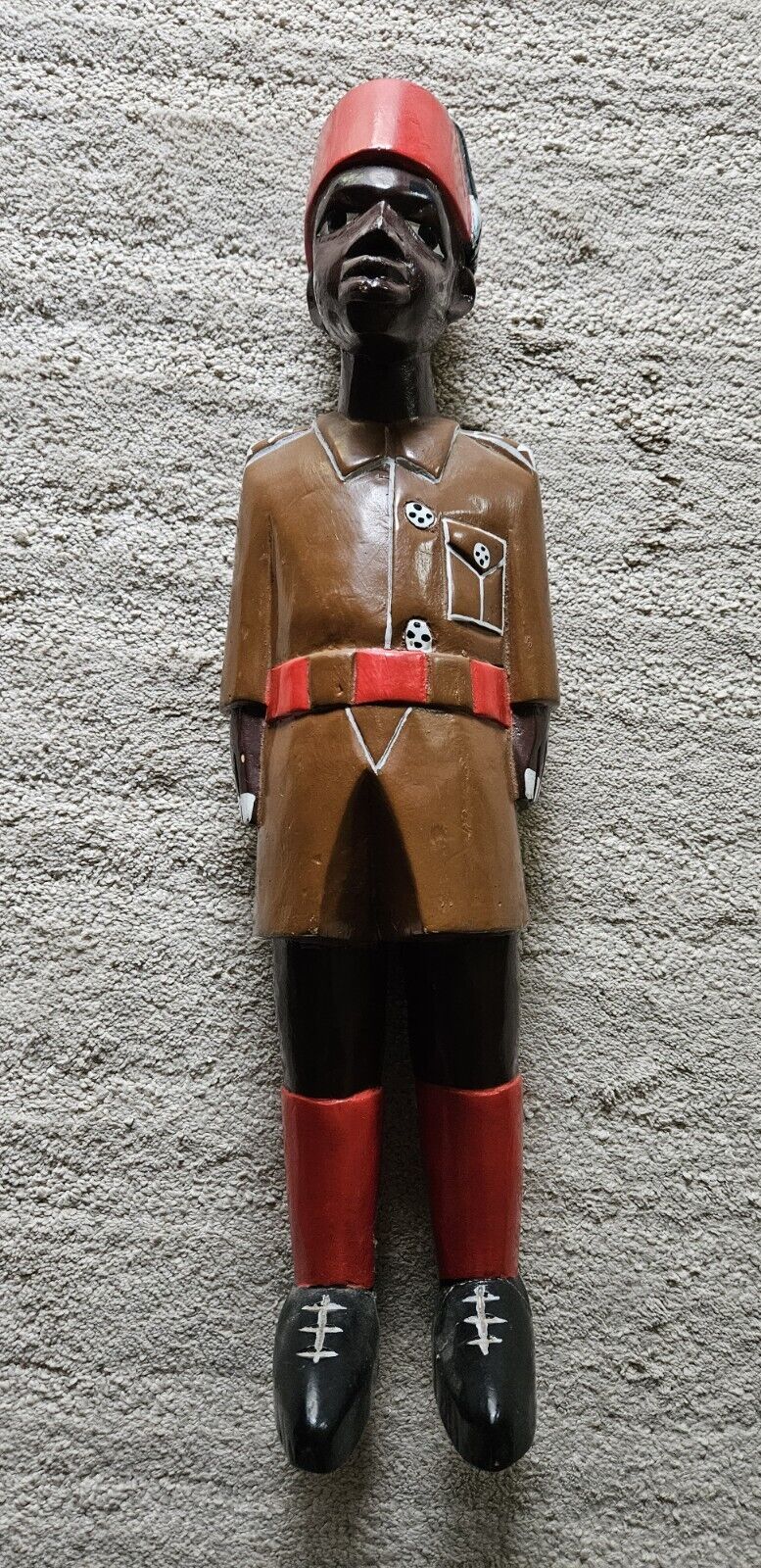 Large Hand Carved Painted African Colonial Soldier Ghana Brown Outfit...