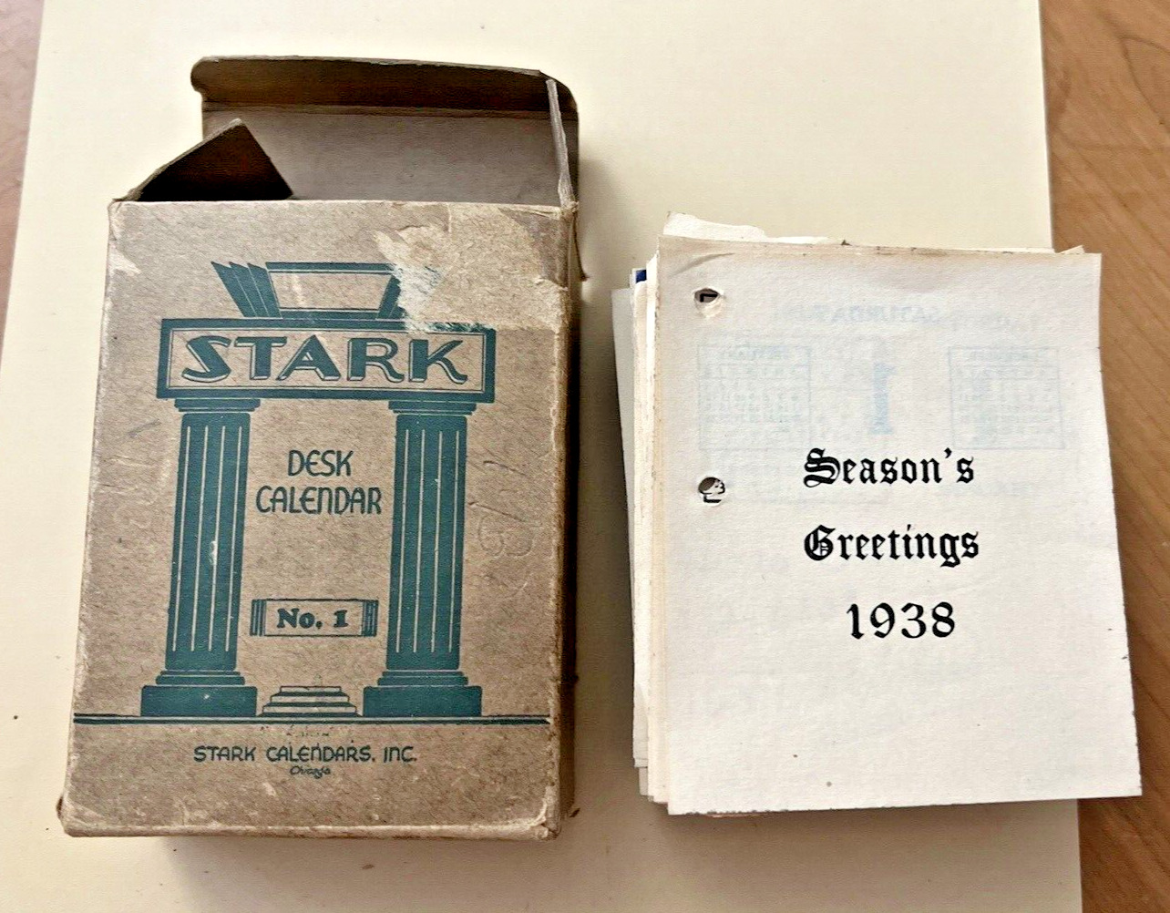 Antique 1938 Stark Desk Calendar No. 1 (Original Box)  RARE