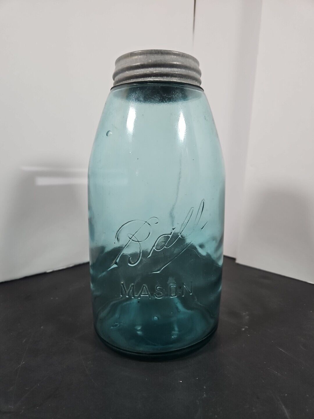 Vintage Ball Blue Half 1/2 Gallon Tappered Mason Canning Jar wh Zinc Lid  6-4