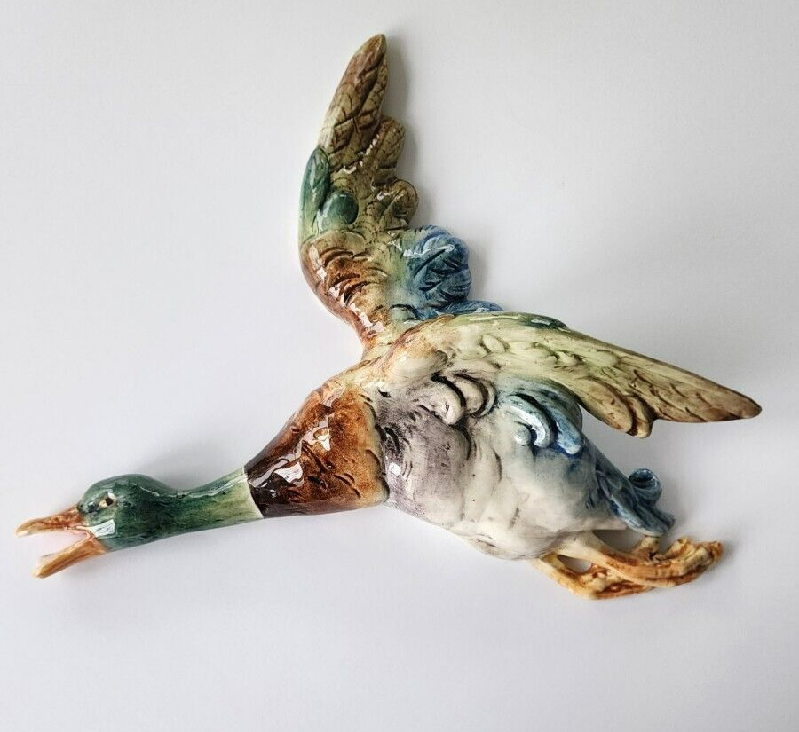 Large Flying Duck Pottery Wallpocket - Repaired Wing