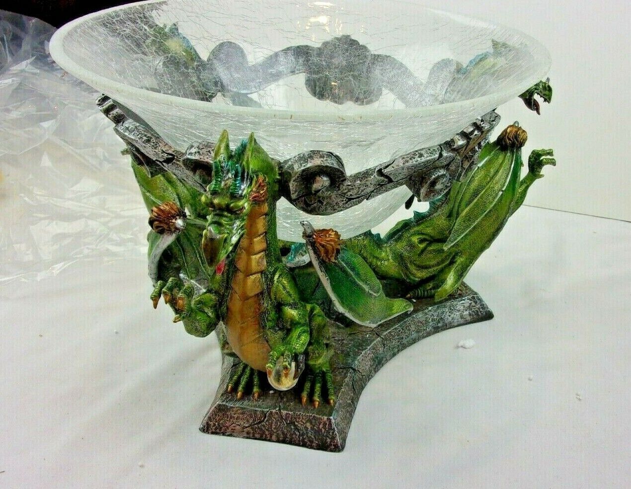 Franklin Mint Dragon Kingdom Discordia candy bowl with stand NIB VINTAGE LE