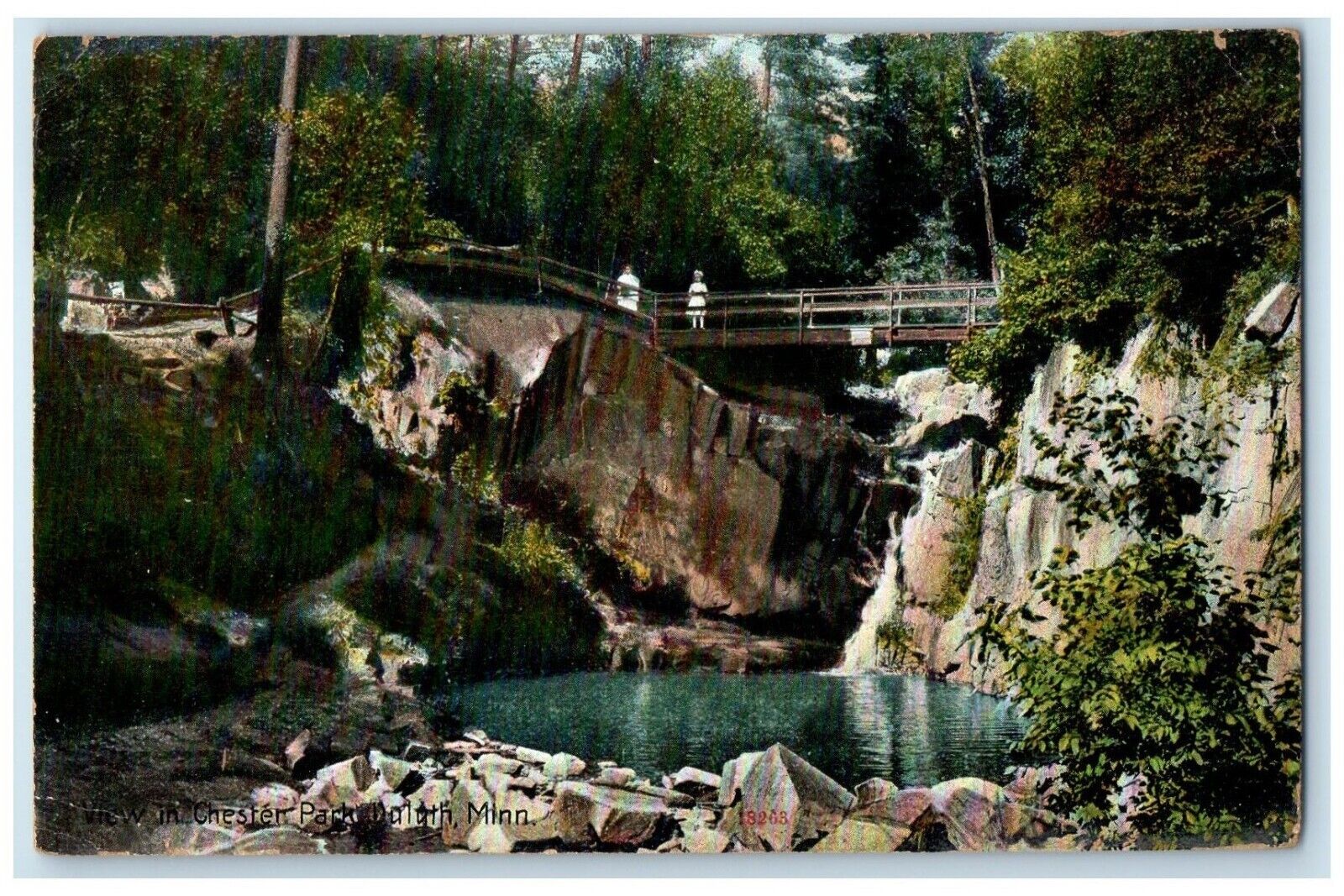 1909 View Chester Park Rustic Bridge Rocks Duluth Minnesota MN Vintage Postcard