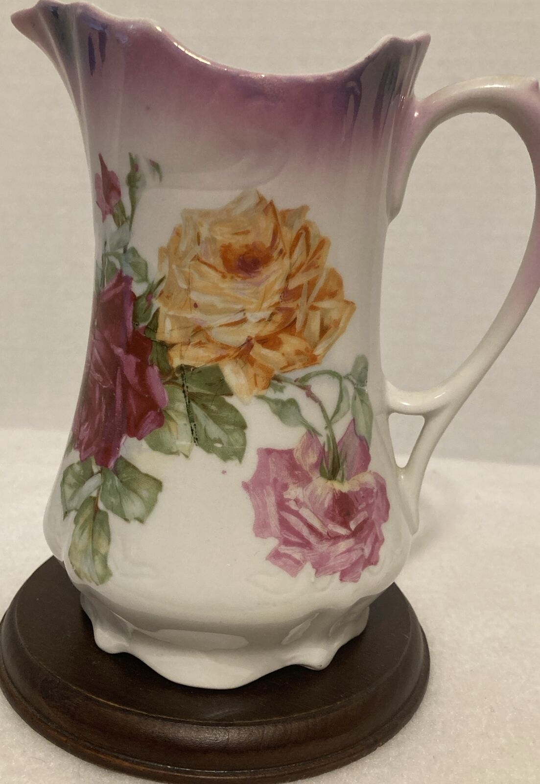 Vintage Porcelain Roses As Design With Overspray At Top Creamer/ Pitcher/Germany