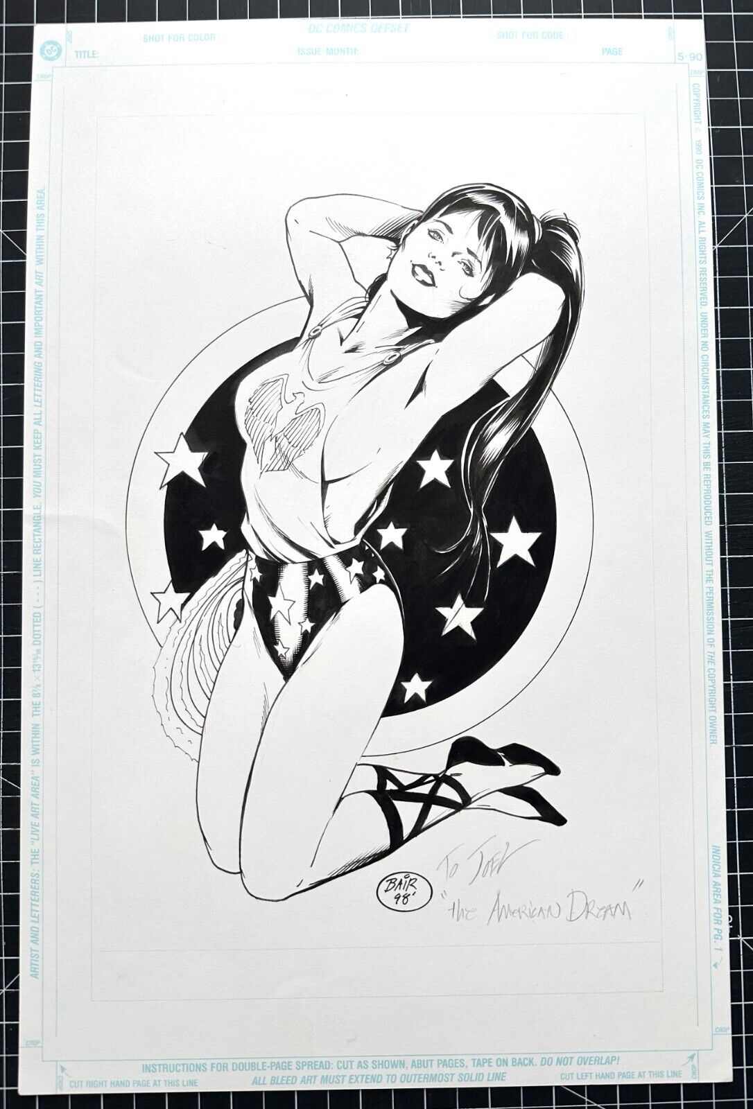 Signed Original Michael Bair Wonder Girl Inked Pinup 11X17