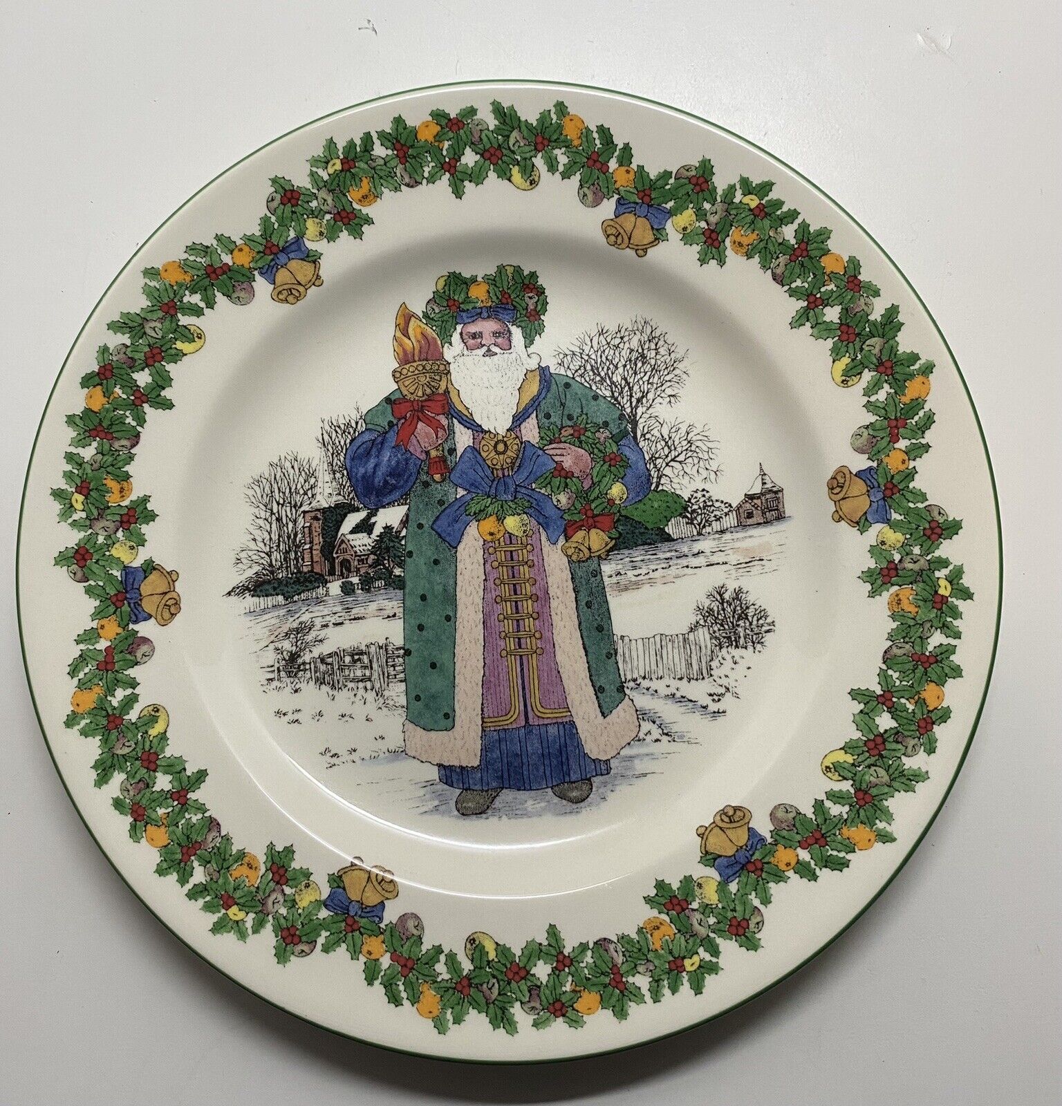 Spode Christmas plate, Santas Around the World, British Santa Made In England