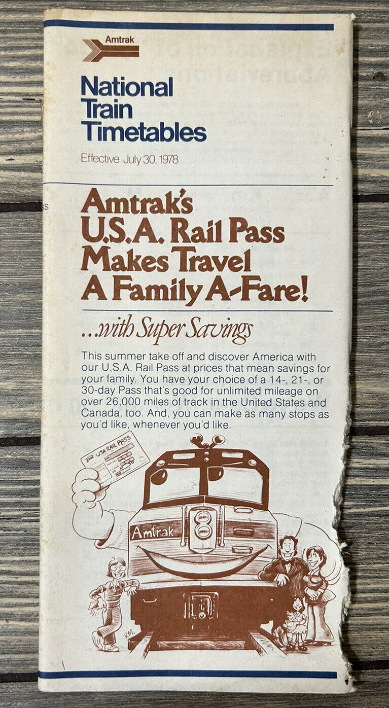 Vintage July 30 1978 Amtrak National Train Timetable Brochure