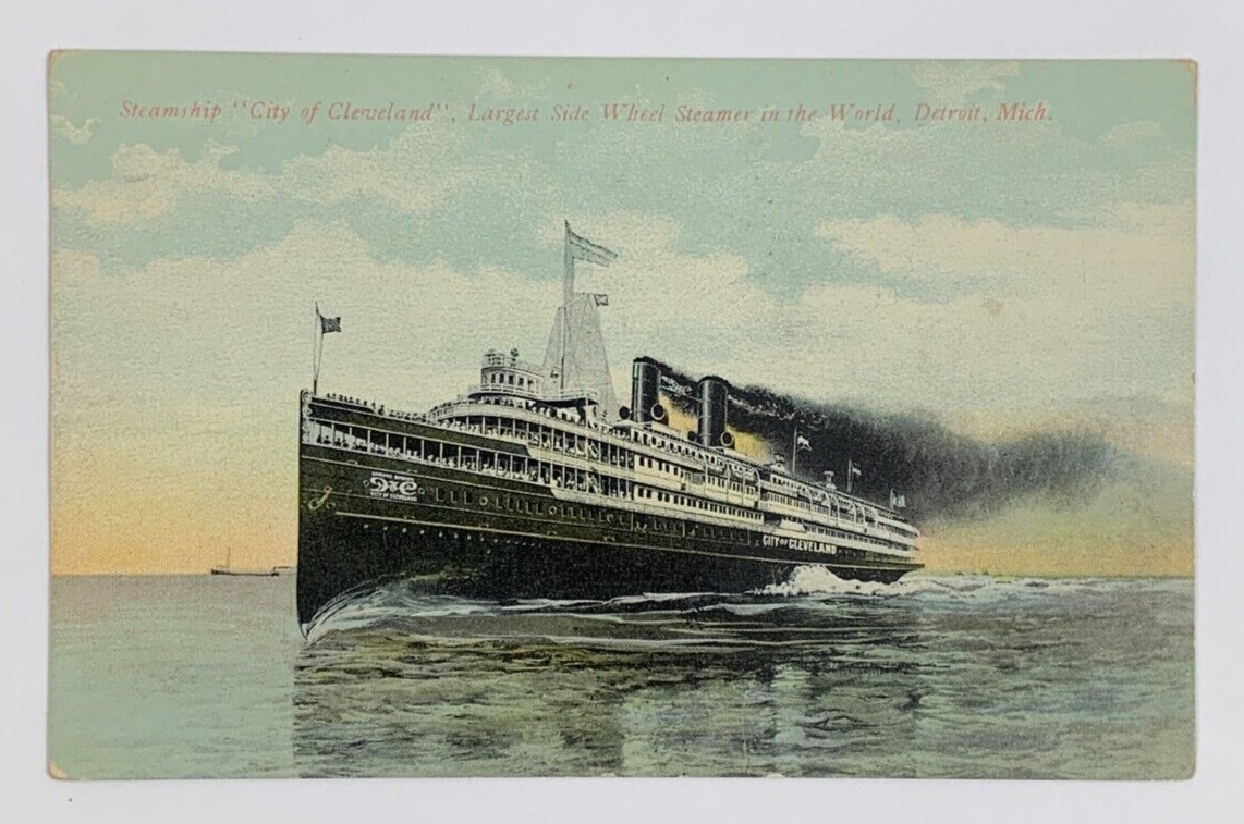 Steamship City of Cleveland Largest side Wheel Steamer in the World Postcard