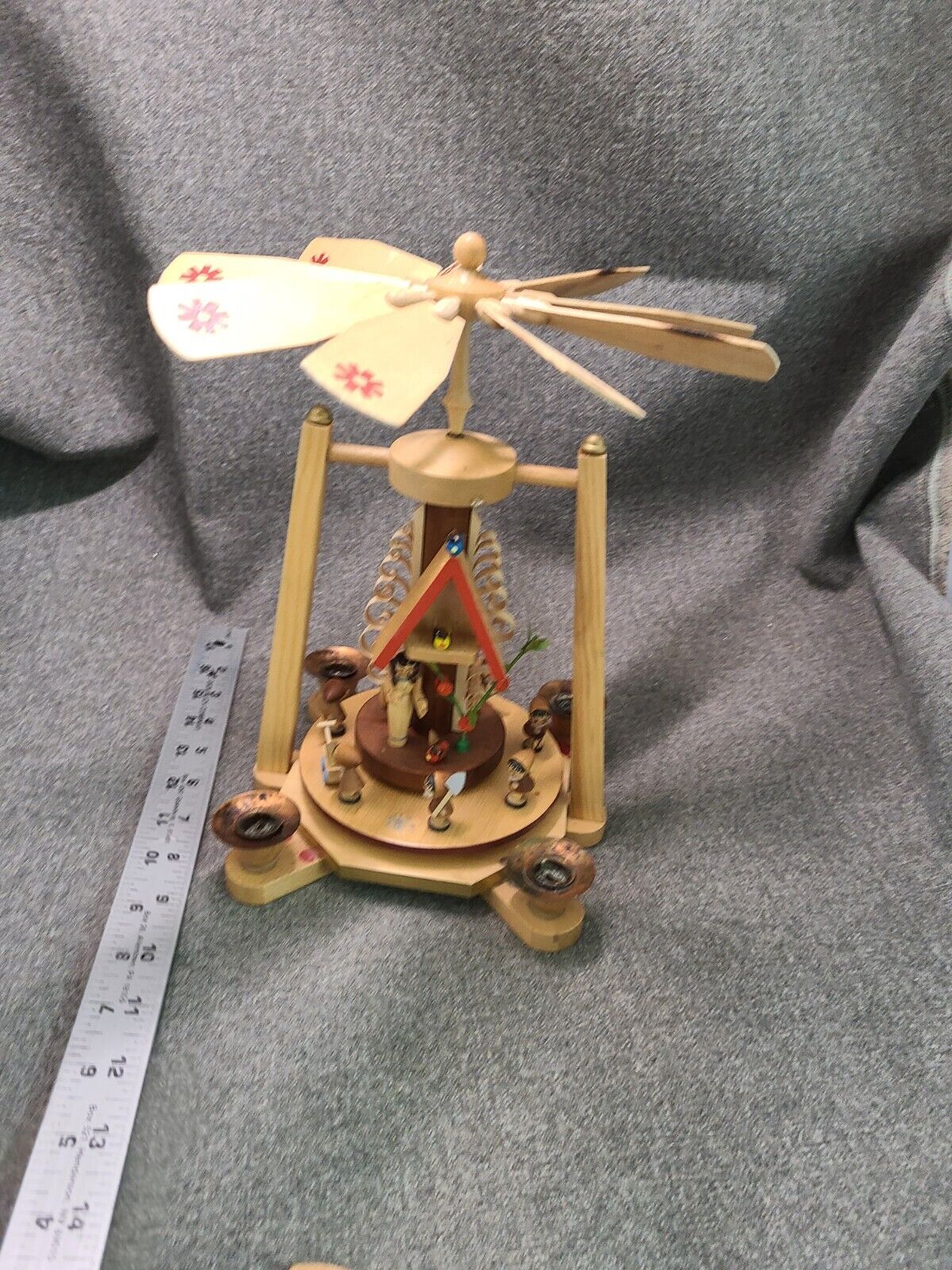 Vintage E. German Christmas Carousel Candle Windmill w/Forest scene, Erzgebirge 
