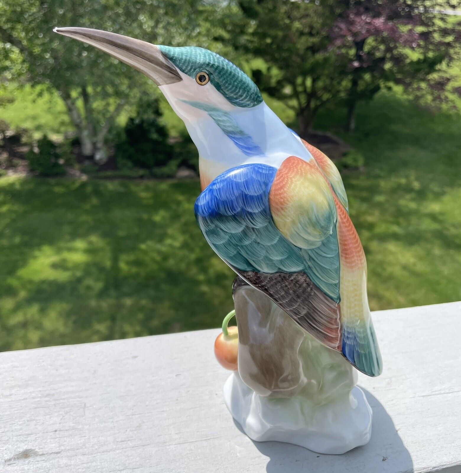 RARE 50s Herend porcelain Bird figurine Kingfisher handpainted Hungary 9” Tall