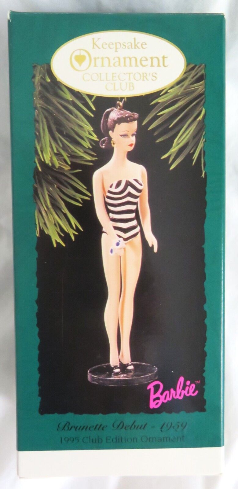 Hallmark Keepsake Ornament 1995 Collector\'s Club Brunette 1959 Barbie - New