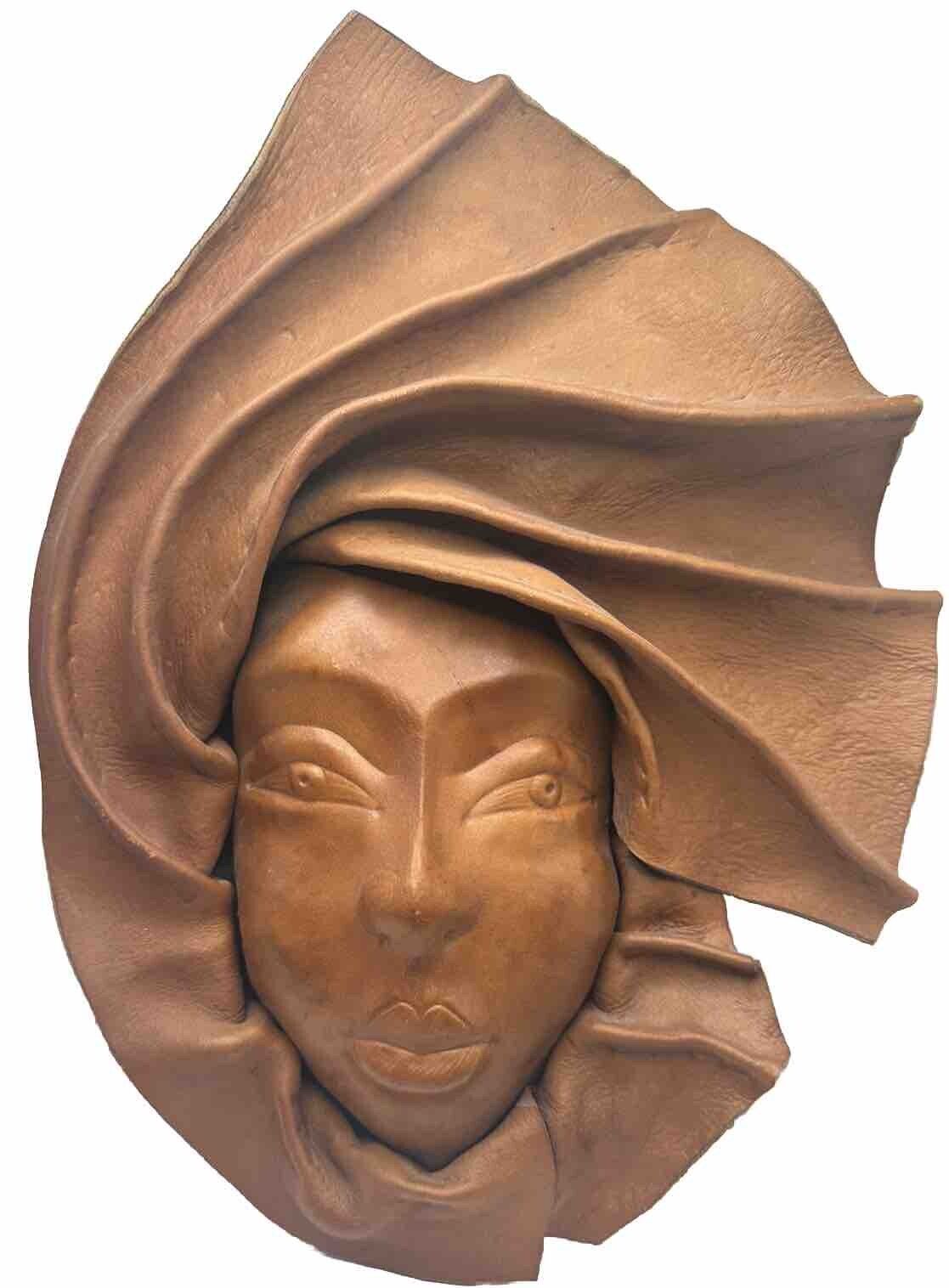 Vintage Leather Face Mask Chestnut Leather Molded Sculpture Wall Art Chic Decor