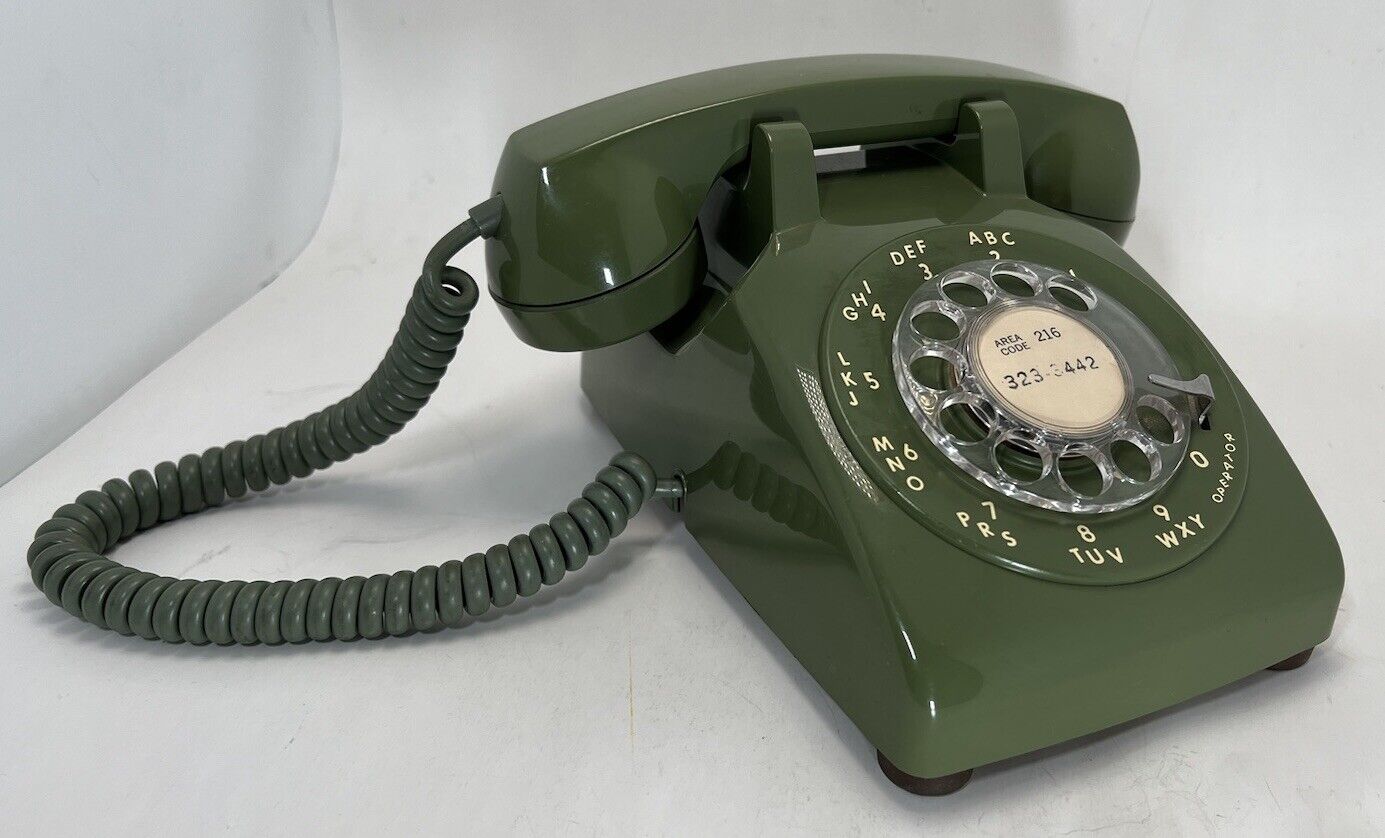 Vintage Green Rotary Desk Phone Avocado ITT Model Untested