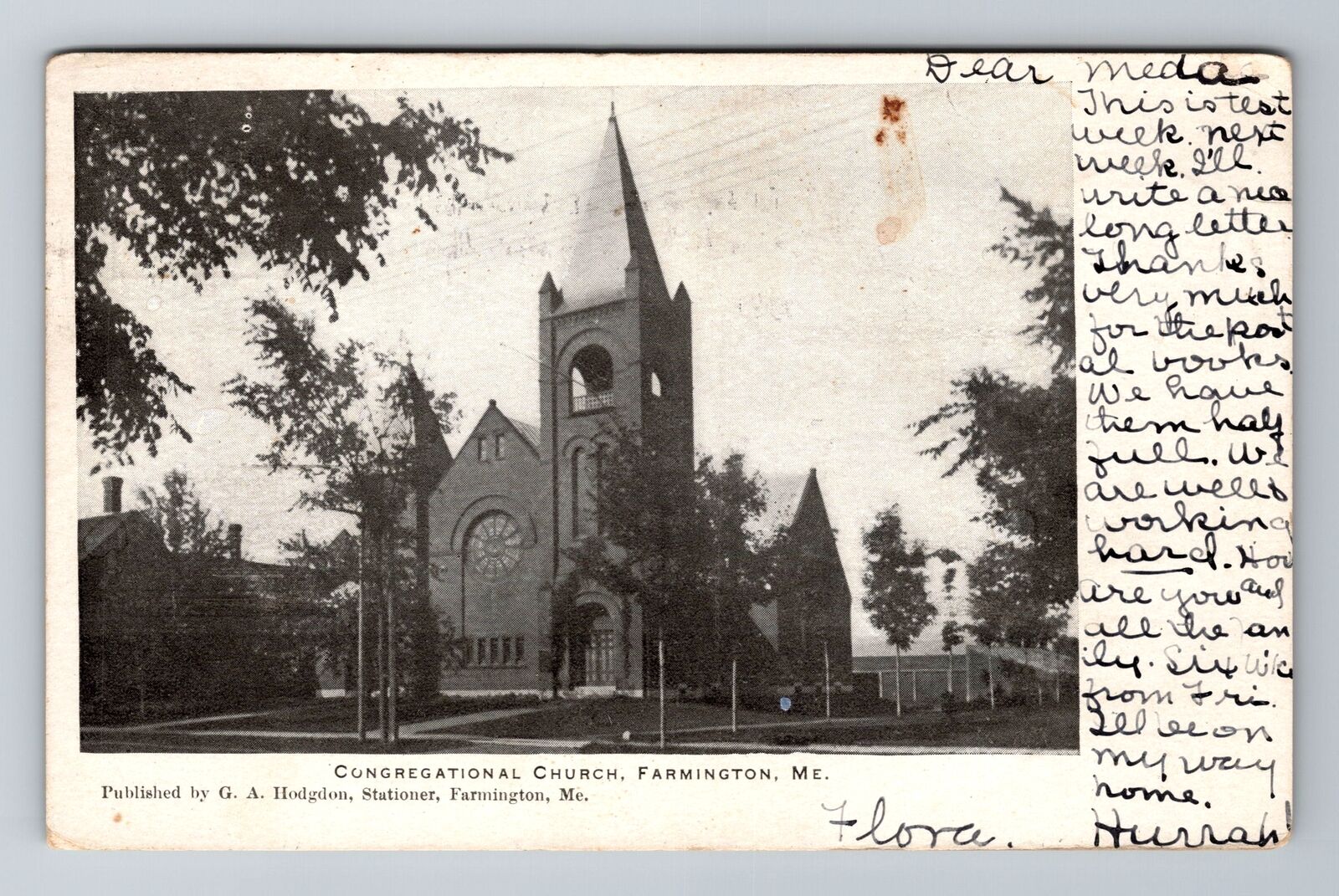 Farmington ME-Maine, Congregational Church, Antique Vintage c1906 Postcard