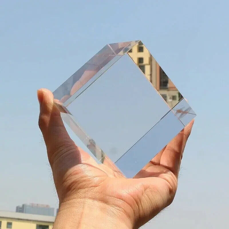 8cm K9 Optical Glass Crystal Square Cube Decoration Transparent Cube Prism 00262