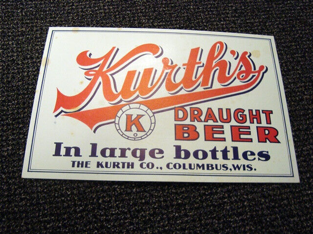 Circa 1940s Kurth Brewing Easel-Backed Cardboard Sign, NOS