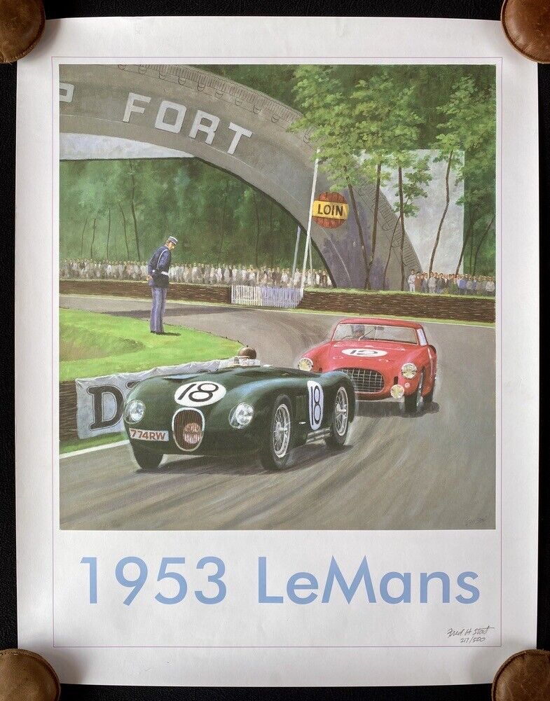 SIGNED LE 1953 Le Mans 24 Hour Race Fine Art Poster STOUT Ferrari 340MM Jaguar C