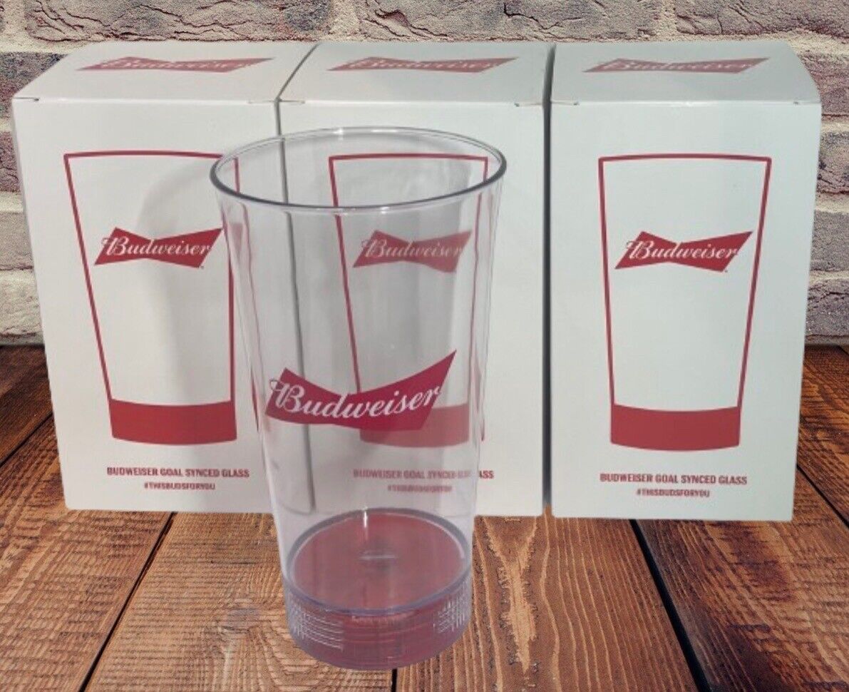 3 Pack Budweiser Red Light Up Goal Synced Glasses NHL Sync to Any Sport Team NEW