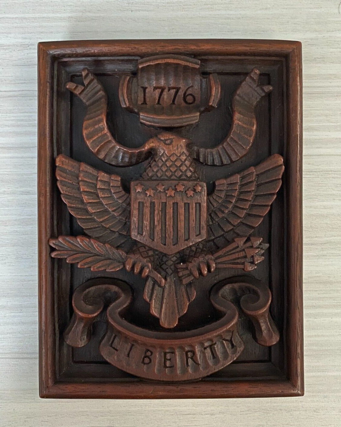 Old Vintage Wood Carved 1776 LIBERTY Wall Hanging 8.25 x 6.25 Inches