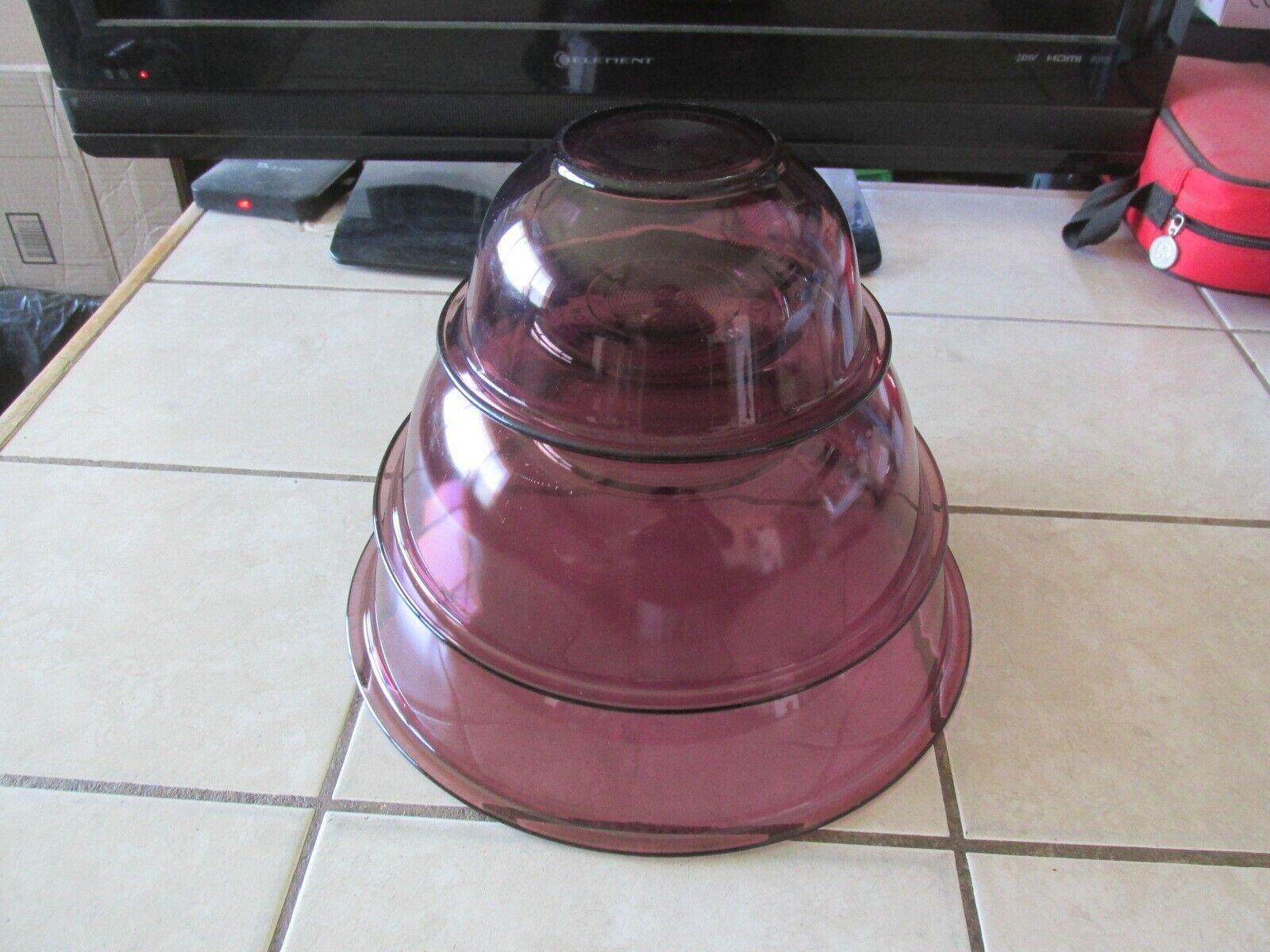 Pyrex Vintage Cranberry Nesting Mixing Bowls Set Of 3 #322 #325 #326 Purple