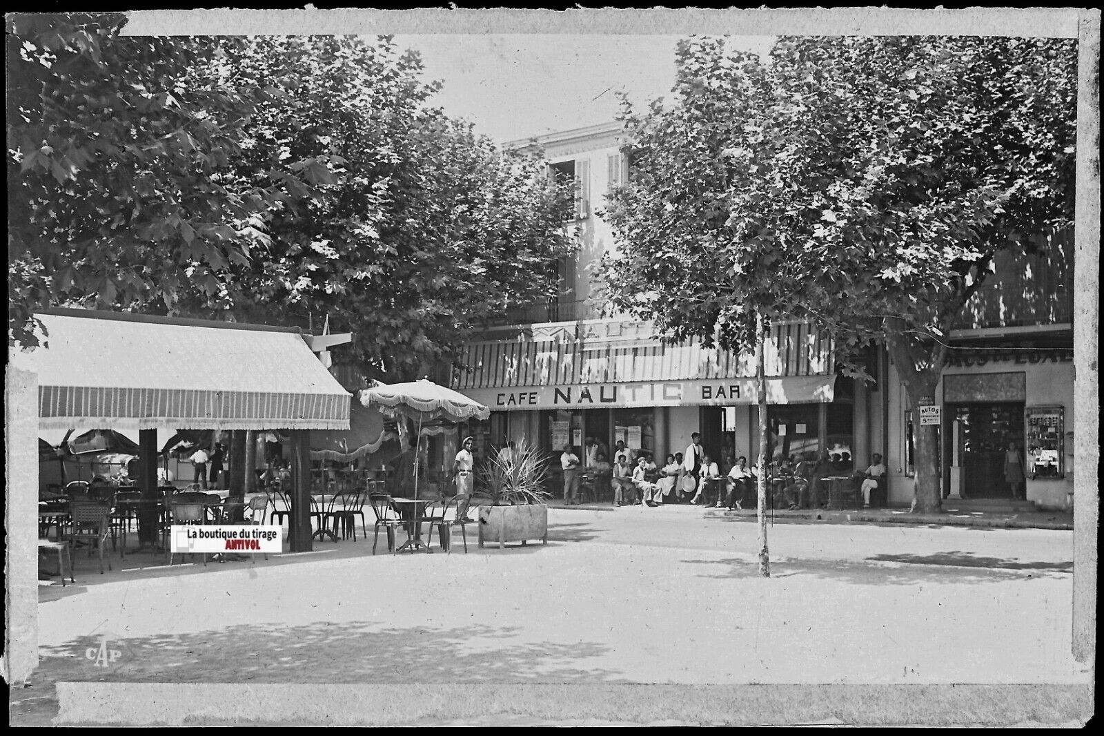 Sainte-Maxime, Café bar Nautic, photo glass plate, black & white negative 9x14 cm