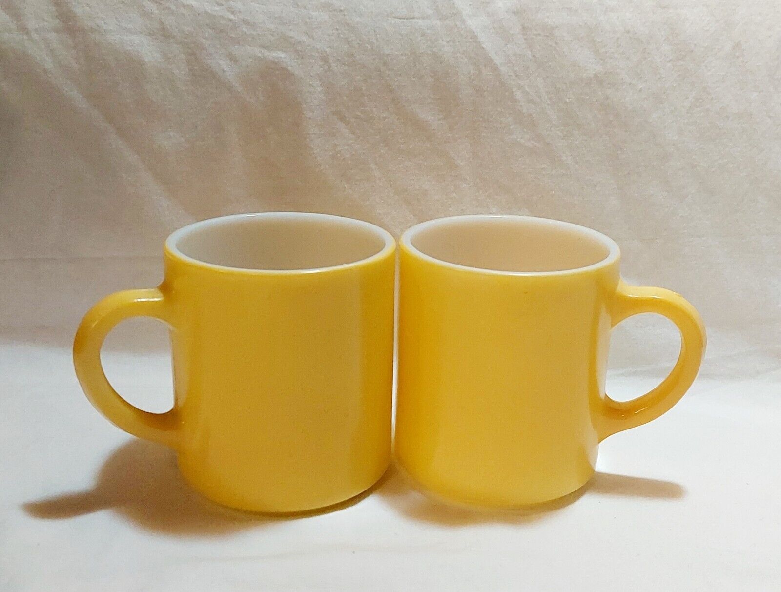 Vtg MCM Set Of Hazel Atlas Bright Canary Yellow Milk Glass Coffee Cups