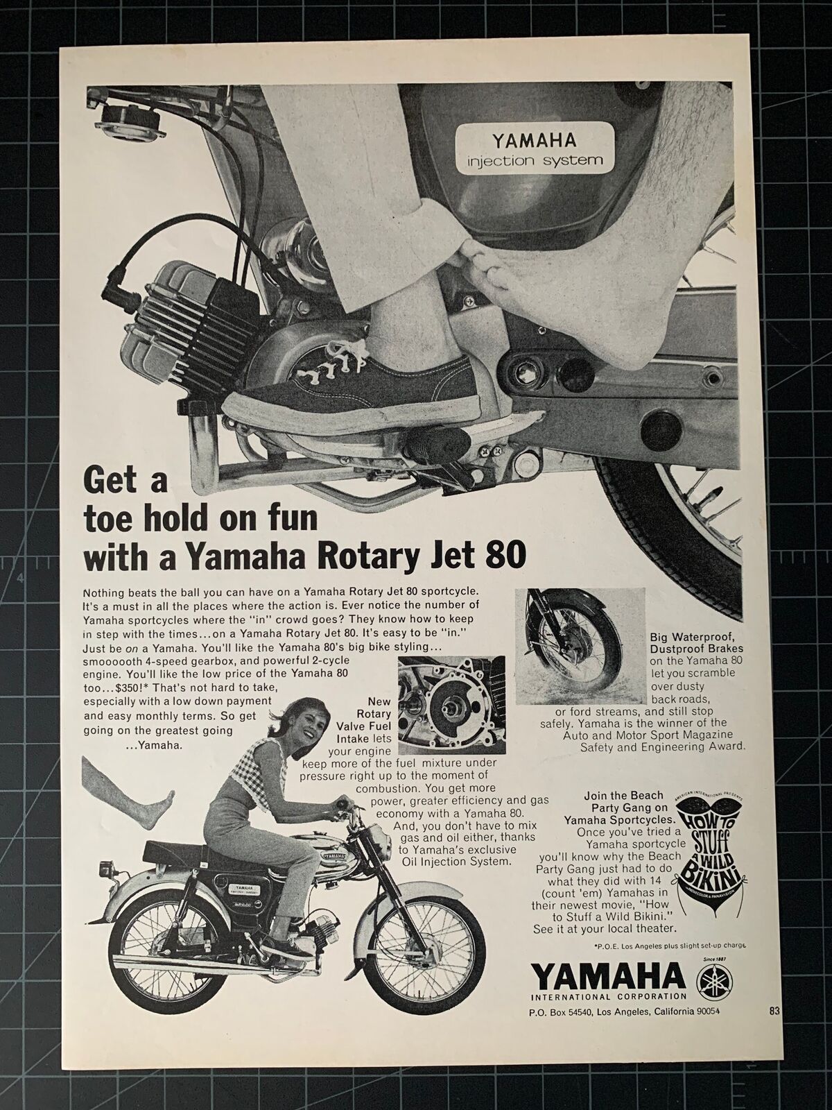 Vintage 1970s Yamaha Rotary Jet 80 Motorcycle Print Ad