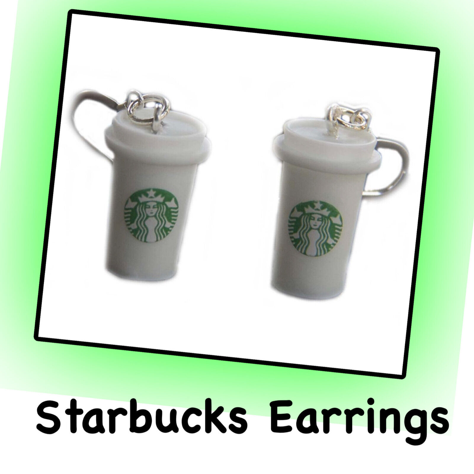 Starbucks Coffee Cup Earrings STERLING hooks Star Bucks Christmas Stocking Gift