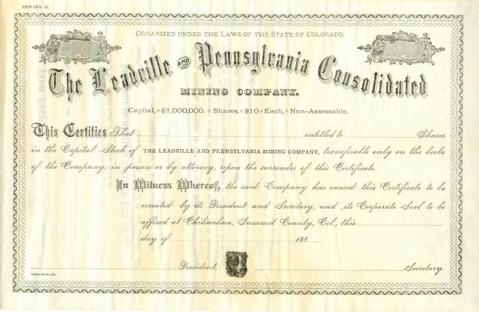 Leadville and Pennsylvania Consolidated Mining Co. - Mining Stocks