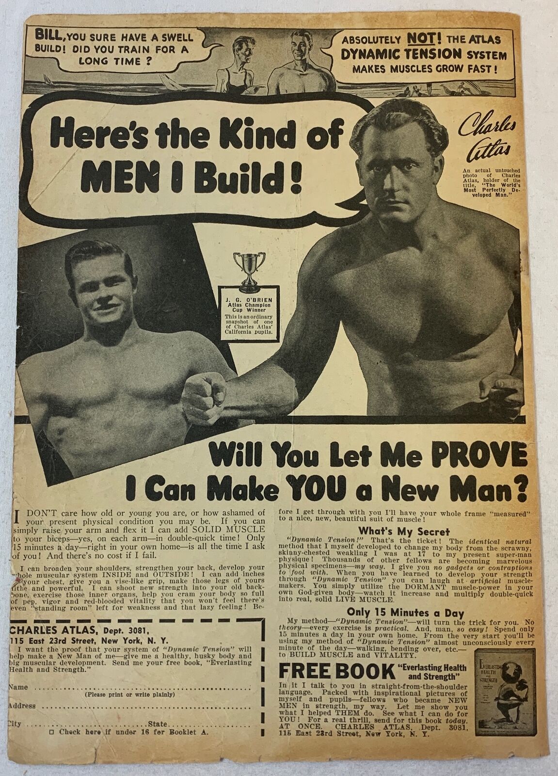 1943 CHARLES ATLAS ad ~ Here\'s The Kind Of Men I Build