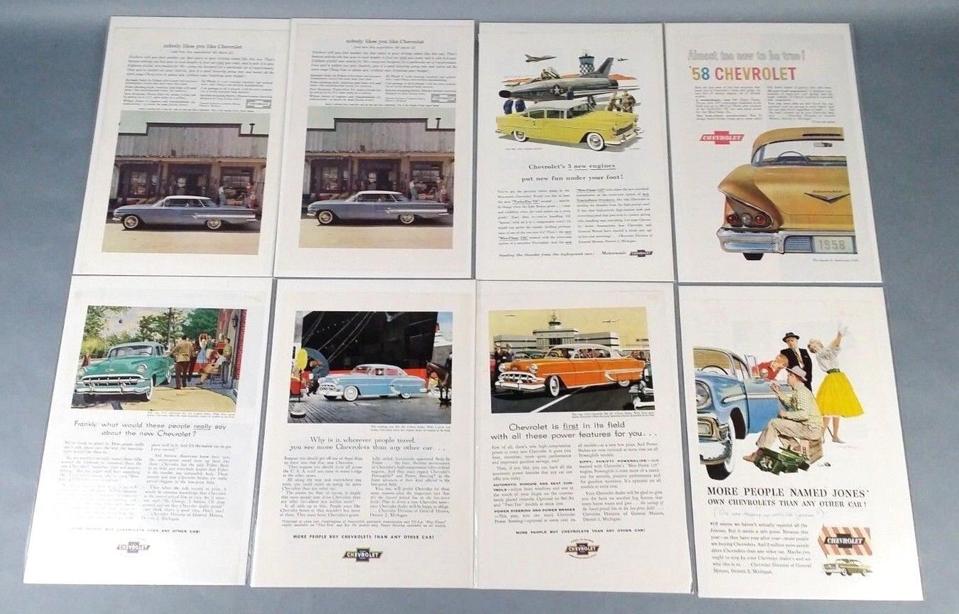 8 Original Vintage Chevy Chevrolet BEL AIR Magazine Car Ads