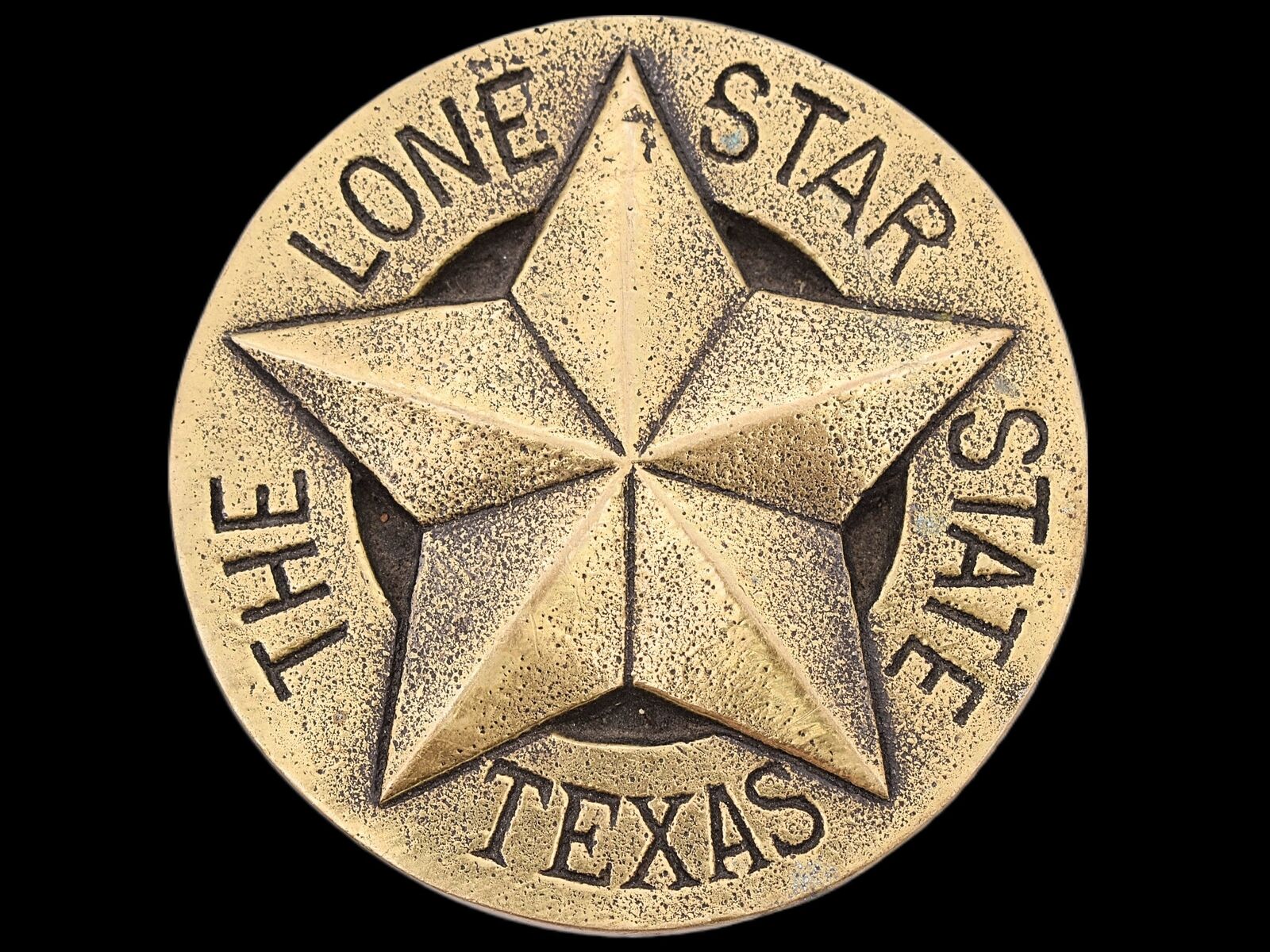 Solid Brass Texas Lone Star State 1970s Vintage Belt Buckle