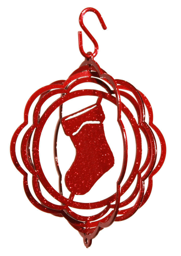 SWEN Products CHRISTMAS STOCKING RED Tini Swirly Metal Wind Spinner