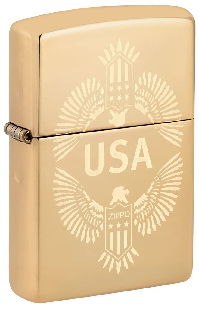 Zippo 48915, USA Design, High Polish Brass Lighter, NEW