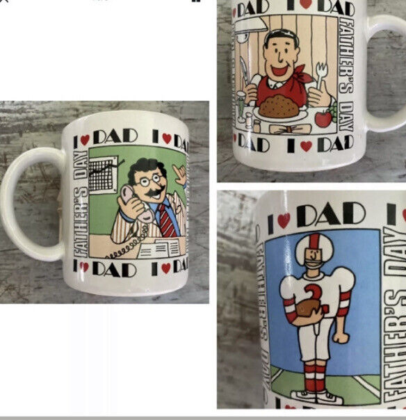 Vintage Fathers Day I Love You Dad Coffee Mug White Ceramic Red Hearts Japan