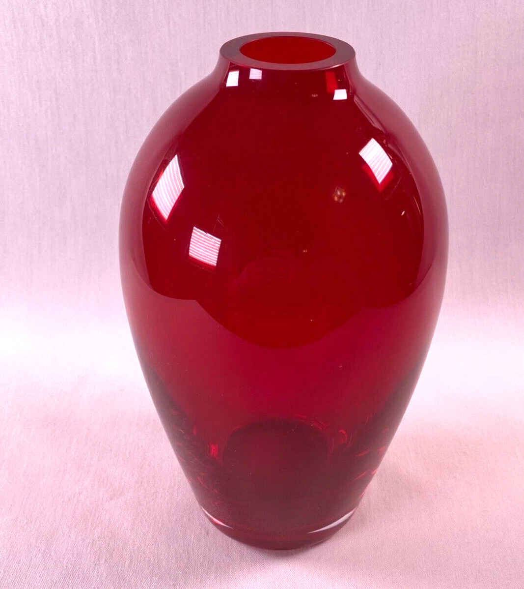Ruby Red Art Glass Vase - Ground Rim, Clear Bottom
